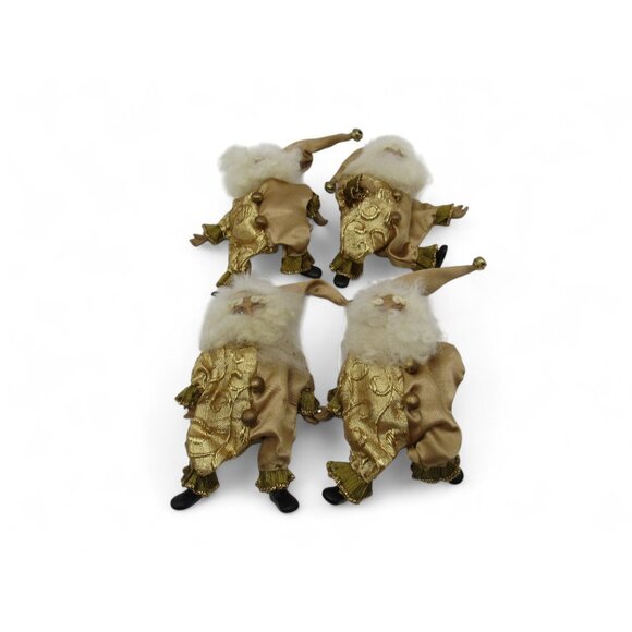 4 Small Gold Santa Claus Christmas Figurines With Beards and Jingle Bell Hats - Picture 13 of 14